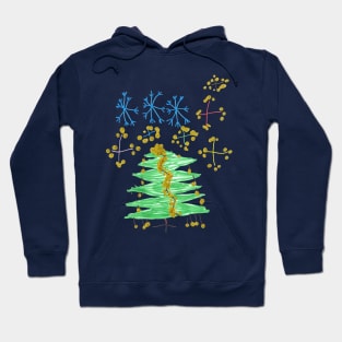 Christmas Tree with snowflakes and fireworks Hoodie